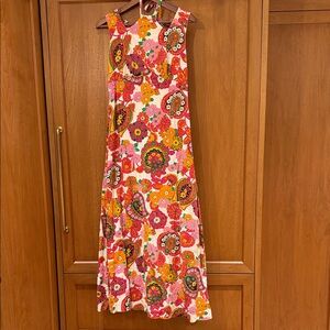 Vintage 70s Retro Floral Sleeveless Maxi Dress - Multicolor w Halter detail